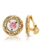 2028 Gold Tone with Flower Decal Stone Clip Earrings